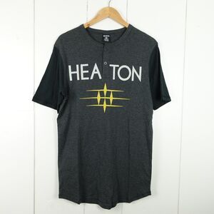 Heaton Short Sleeve Henley T Shirt Cotton Mens Size Medium Gray Black